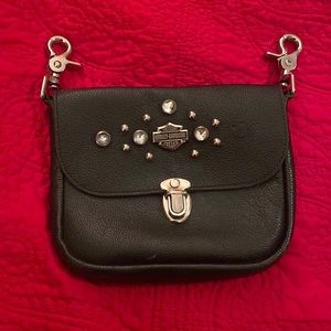 Black leather Harley-Davidson motorcycle side purse